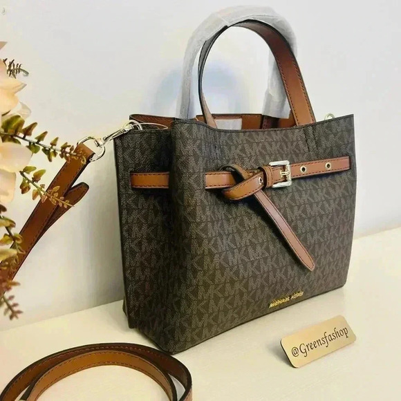 Michael Kors Emilia Small Satchel Crossbody Bag Brown MK Signature - Picture 3 of 10